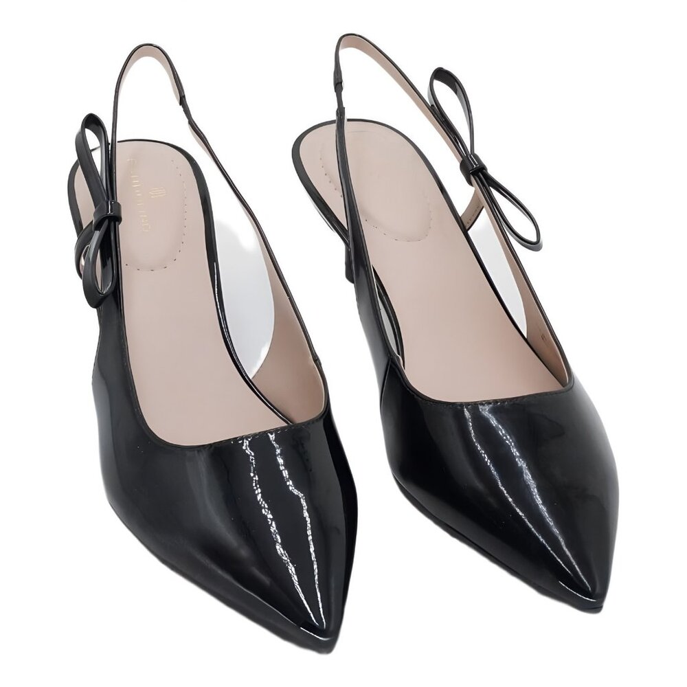Bandolino Alilac Bow Slingback Pointed Toe Pump Black Patent 10M